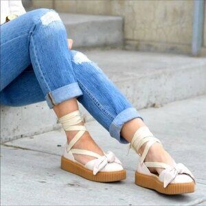 Fenty X Puma Rihanna Bow Creeper Platform‎ Shoes Cream Pink Women US 7.5 EU 38
